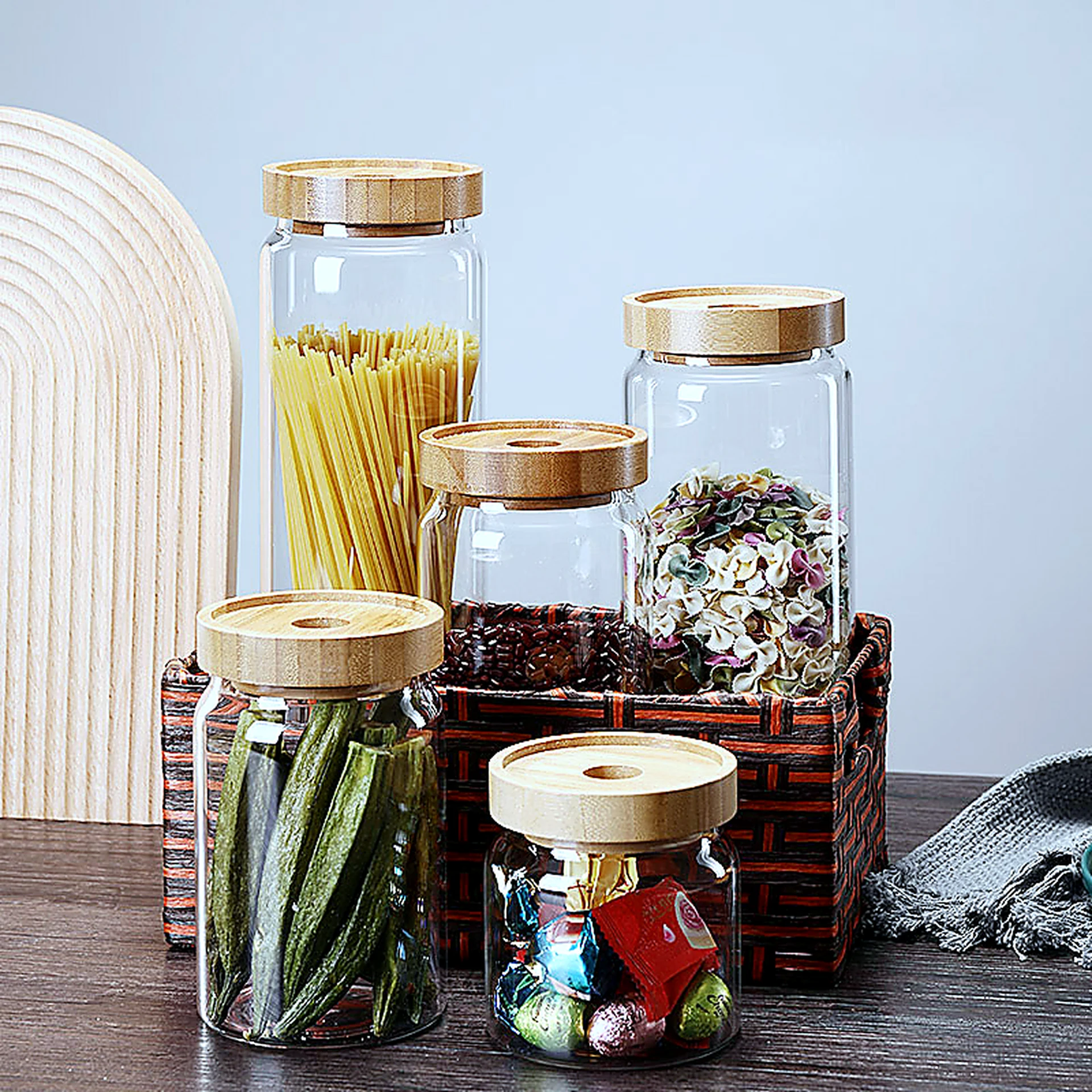 Wood Lid Storage Jar 400-1200ml for OEM wholesale glassware projects