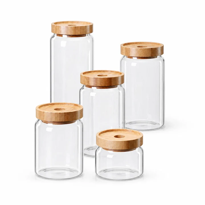 Bamboo Lid Glass Pantry Canister Set for an OEM glassware order